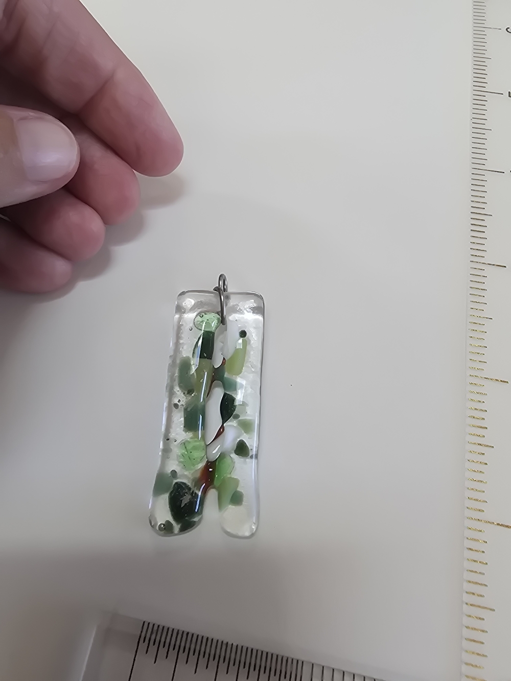 Handmade Clear Glass Pendant with Green Accents